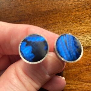Men’s Blue and Black Cuff Links with Swirling Design